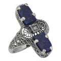 Art Deco style, Diamond, Lapis, sterling silver rings, front view