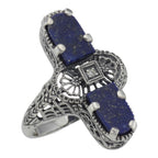 Art Deco style, Diamond, Lapis, sterling silver rings, front view