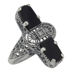 Art Deco style, Diamond, Black Onyx, sterling silver rings, front view