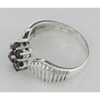 Back view of Beautiful Genuine Red Garnet Floral Design Ring showing 925 sterling silver hallmark