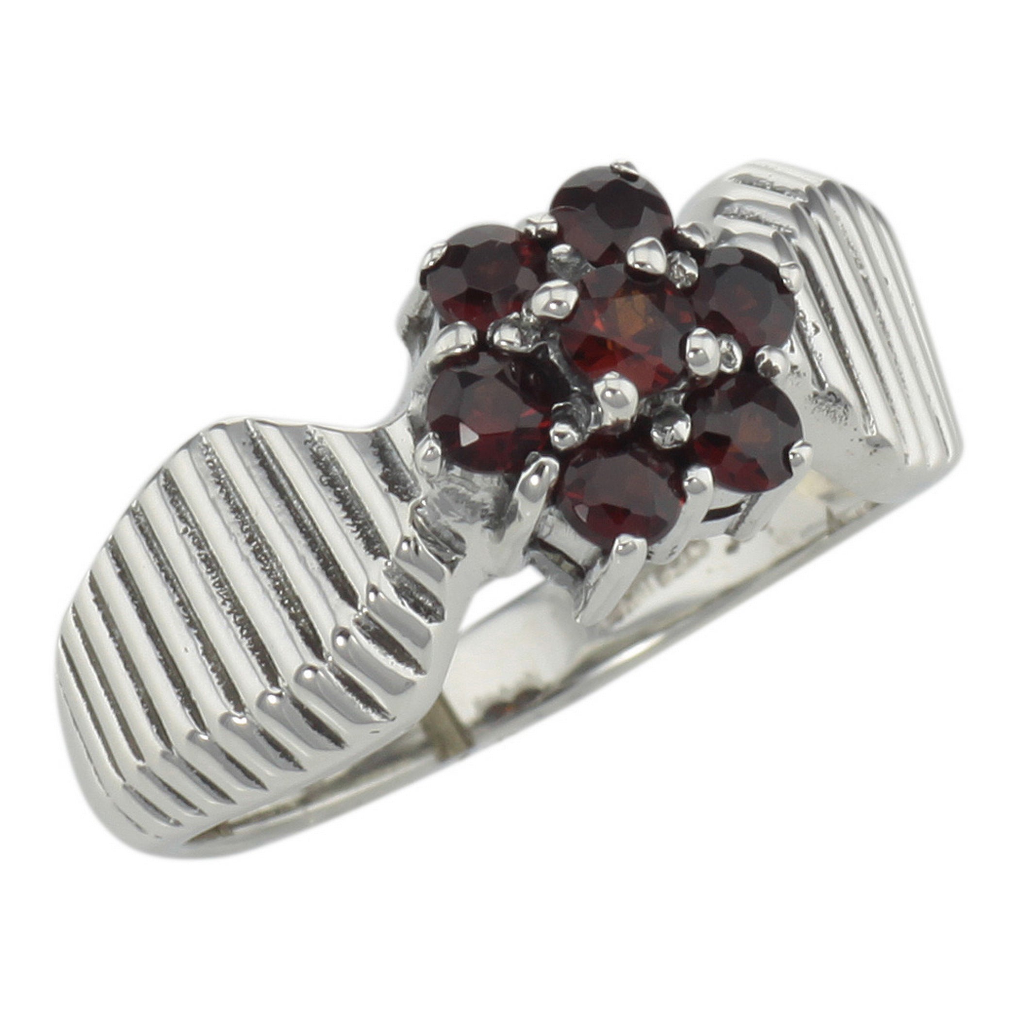 Garnet, sterling silver rings, front view
