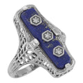 Art Deco style, Diamond, Lapis, sterling silver rings, front view
