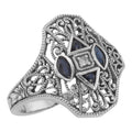 Art Deco style, Sapphire, Diamond, sterling silver rings, front view
