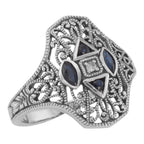 Art Deco style, Sapphire, Diamond, sterling silver rings, front view