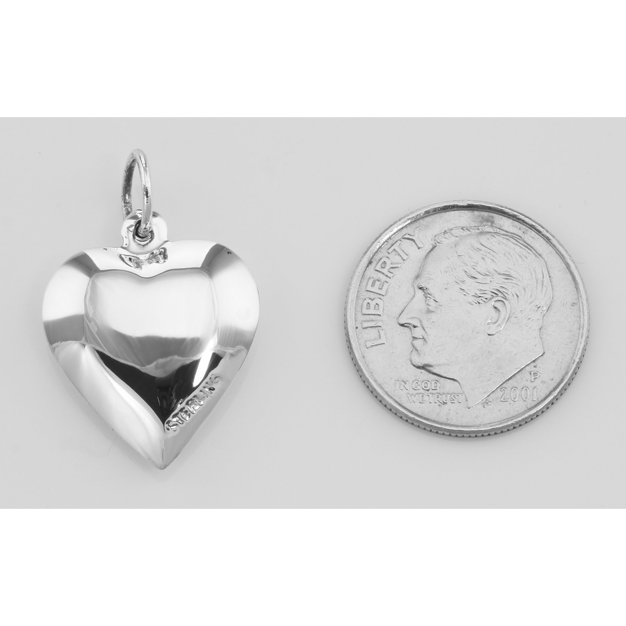 Back view of Horseshoe Heart Charm or Pendant showing 925 sterling silver hallmark and spring ring clasp