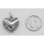 Back view of Antique Style Heart Charm or Pendant showing 925 sterling silver hallmark and spring ring clasp