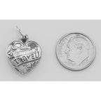 Back view of I Love U Heart Charm showing 925 sterling silver hallmark and jump ring attachment