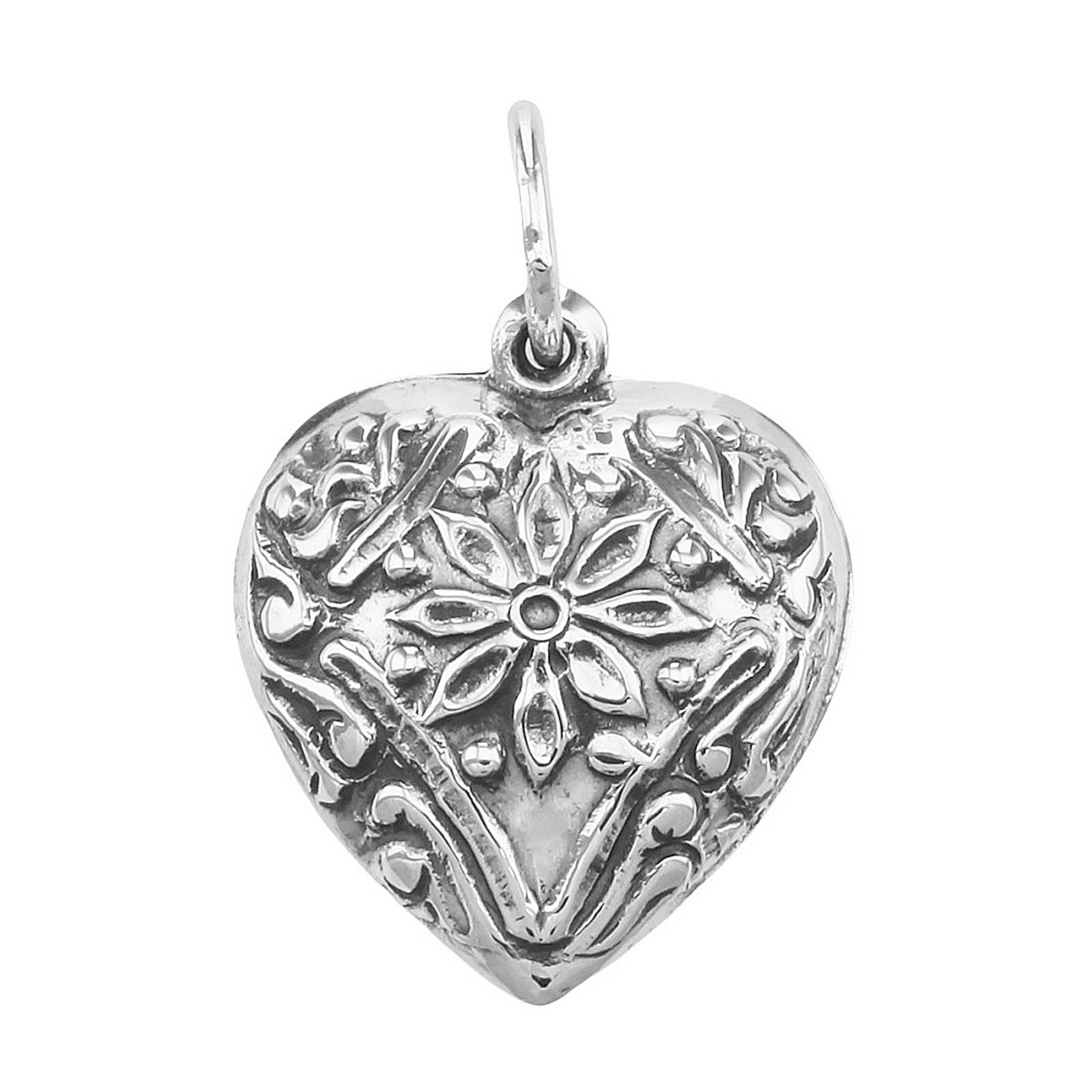 Antique style, sterling silver charms, front view