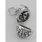 Back view of Egg Filigree Aromatherapy Locket Pendant with Front Clasp showing 925 sterling silver hallmark and spring ring c
