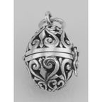 Detail view of Egg Filigree Aromatherapy Locket Pendant with Front Clasp highlighting design details