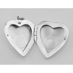 Back view of Heart Shaped Cat Sterling Silver Locket Pendant showing 925 sterling silver hallmark and spring ring clasp