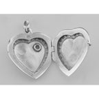Back view of Heart Locket Pendant with Red CZ - Victorian Style showing 925 sterling silver hallmark and spring ring clasp