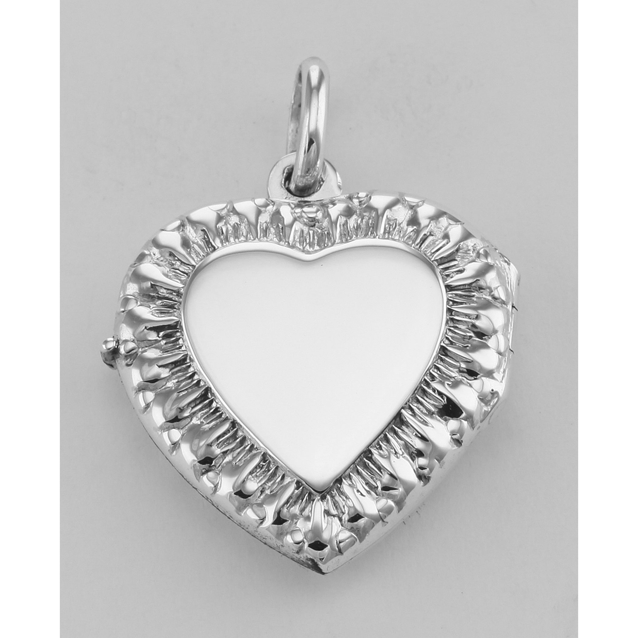 Detail view of Heart Locket Pendant with Red CZ - Victorian Style highlighting CZ