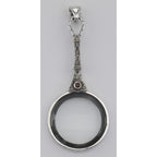 Back view of Antique Style Marcasite / Garnet Magnifying Glass Pendant 3X showing 925 sterling silver hallmark and spring rin