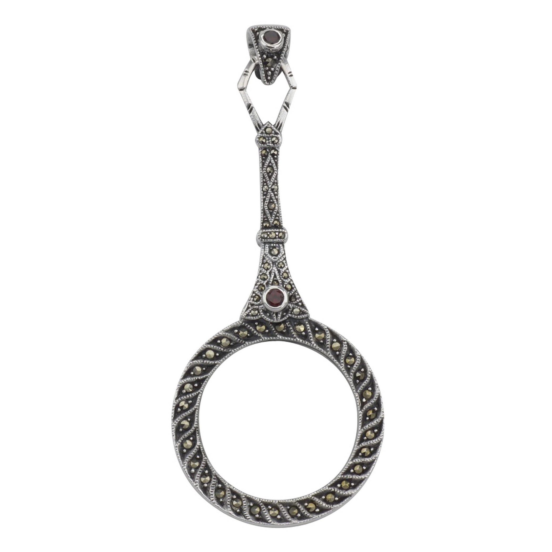 Antique style, Garnet, Marcasite, sterling silver pendants, front view