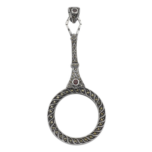Antique style, Garnet, Marcasite, sterling silver pendants, front view