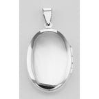 Back view of Antique Style Oval Floral Locket Pendant showing 925 sterling silver hallmark and spring ring clasp
