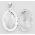 Detail view of Antique Style Oval Floral Locket Pendant highlighting design details