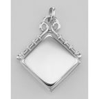 Back view of Victorian Style Diamond Shaped Locket - Fob Pendant showing 925 sterling silver hallmark and spring ring clasp