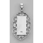 Back view of Antique Style Marcasite and Purple Mother of Pear Pendant showing 925 sterling silver hallmark and spring ring c