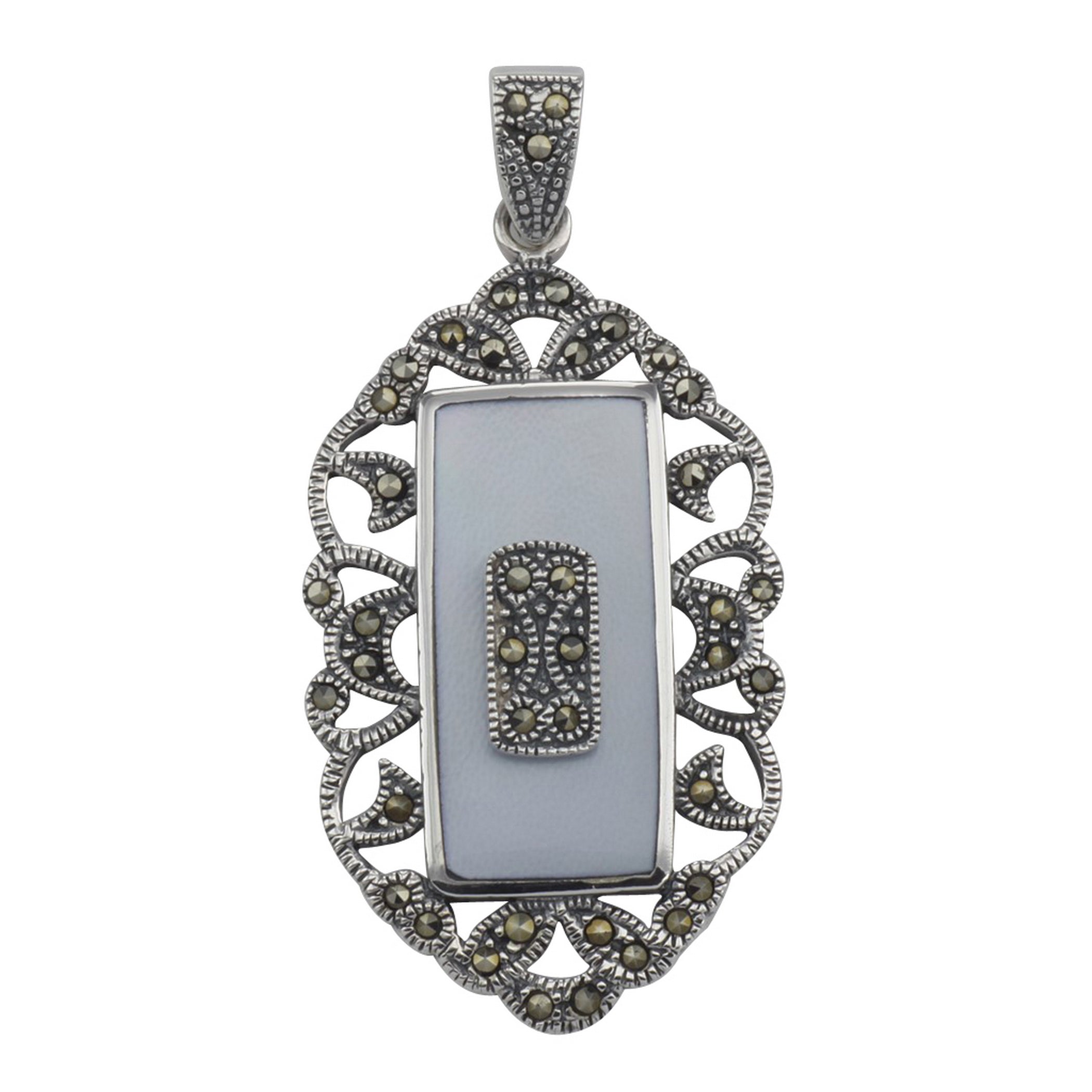 Antique style, Marcasite, sterling silver pendants, front view