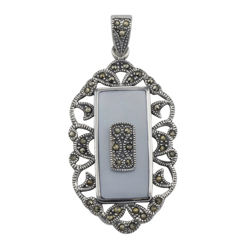 Antique style, Marcasite, sterling silver pendants, front view