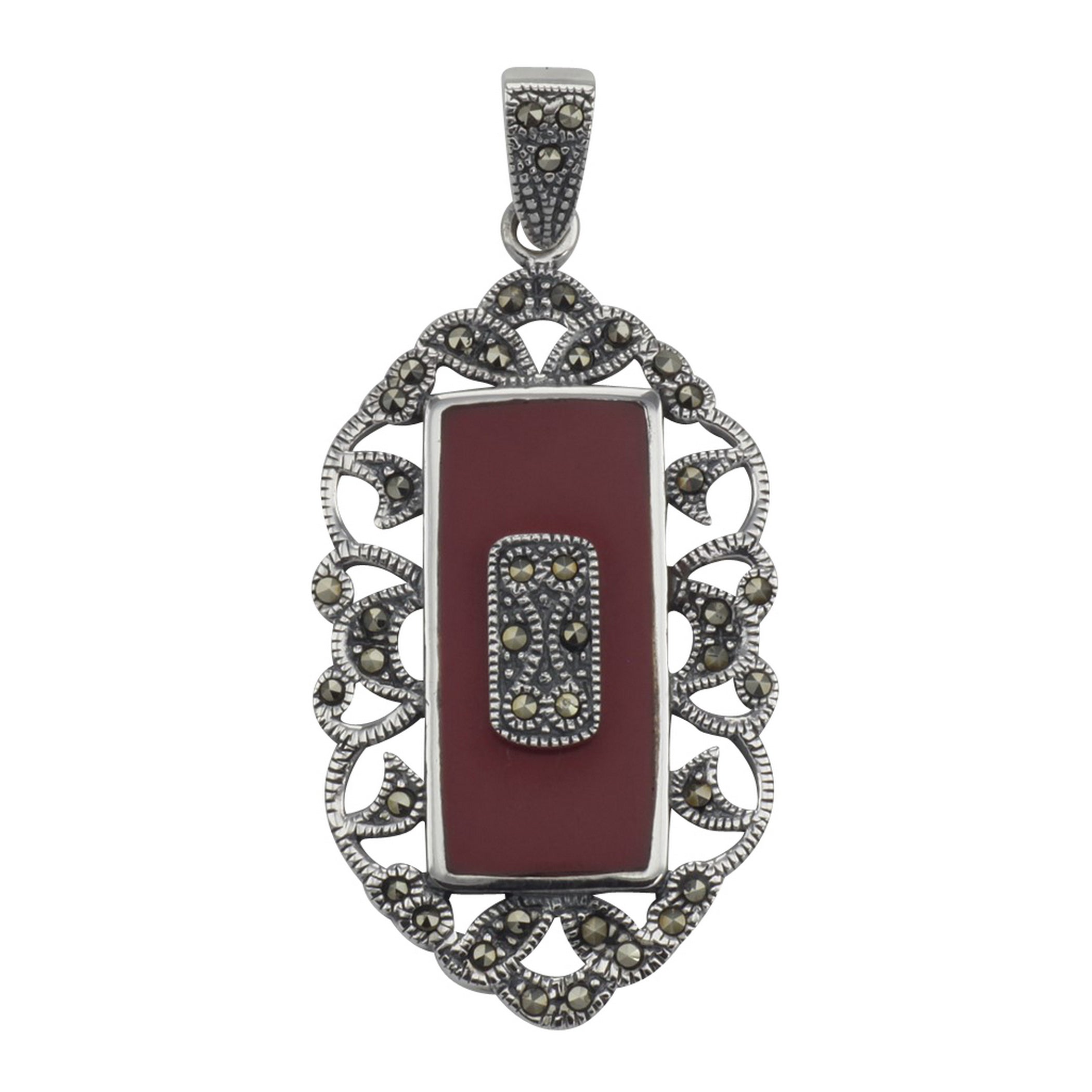 Marcasite, Coral, sterling silver pendants, front view