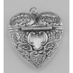 Detail view of Victorian Style Sterling Silver Heart Locket Box Pendant - Large highlighting design details