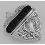 Detail view of Victorian Style Sterling Silver Heart Locket Box Pendant - Large highlighting design details