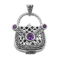 Amethyst, sterling silver lockets, front view