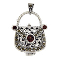 Garnet, sterling silver lockets, front view