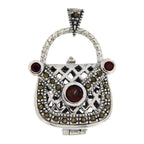 Garnet, sterling silver lockets, front view