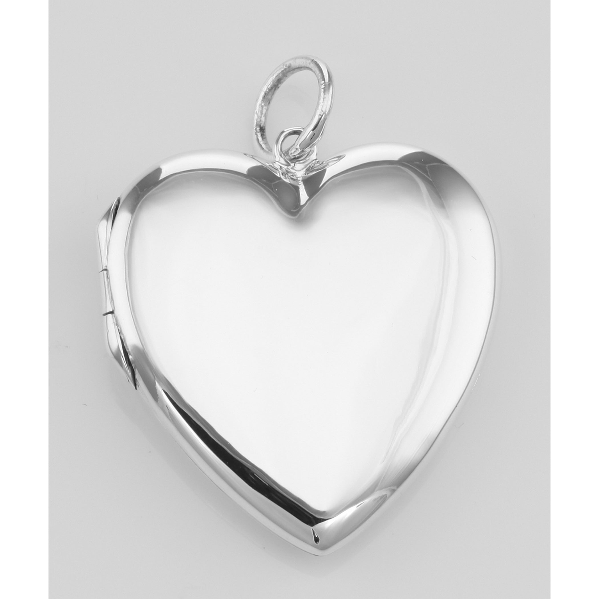 Back view of Cherub Heart Locket Pendant Red CZ's showing 925 sterling silver hallmark and spring ring clasp