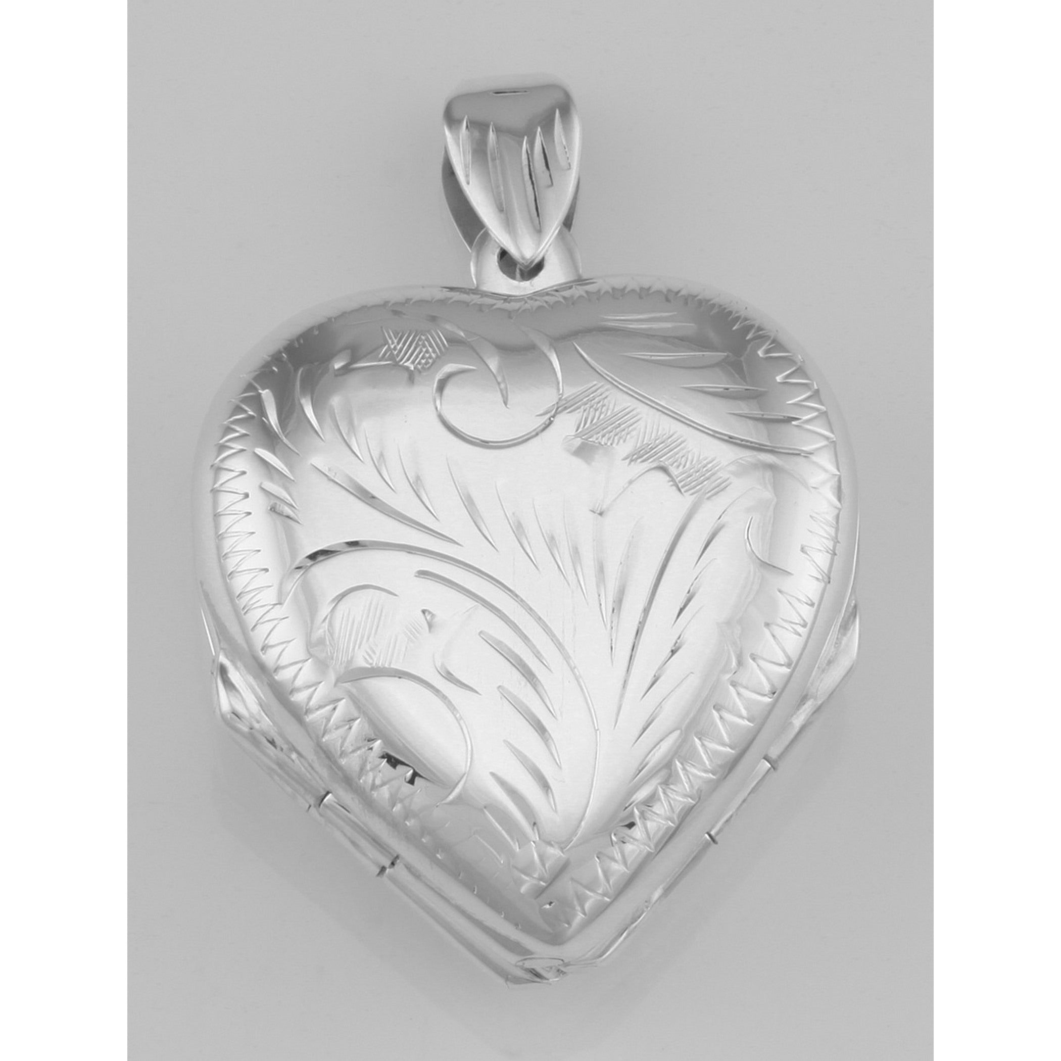 Back view of Beautiful Sterling Silver Heart Locket Pendant - 4 Photo Large Clover showing 925 sterling silver hallmark and s