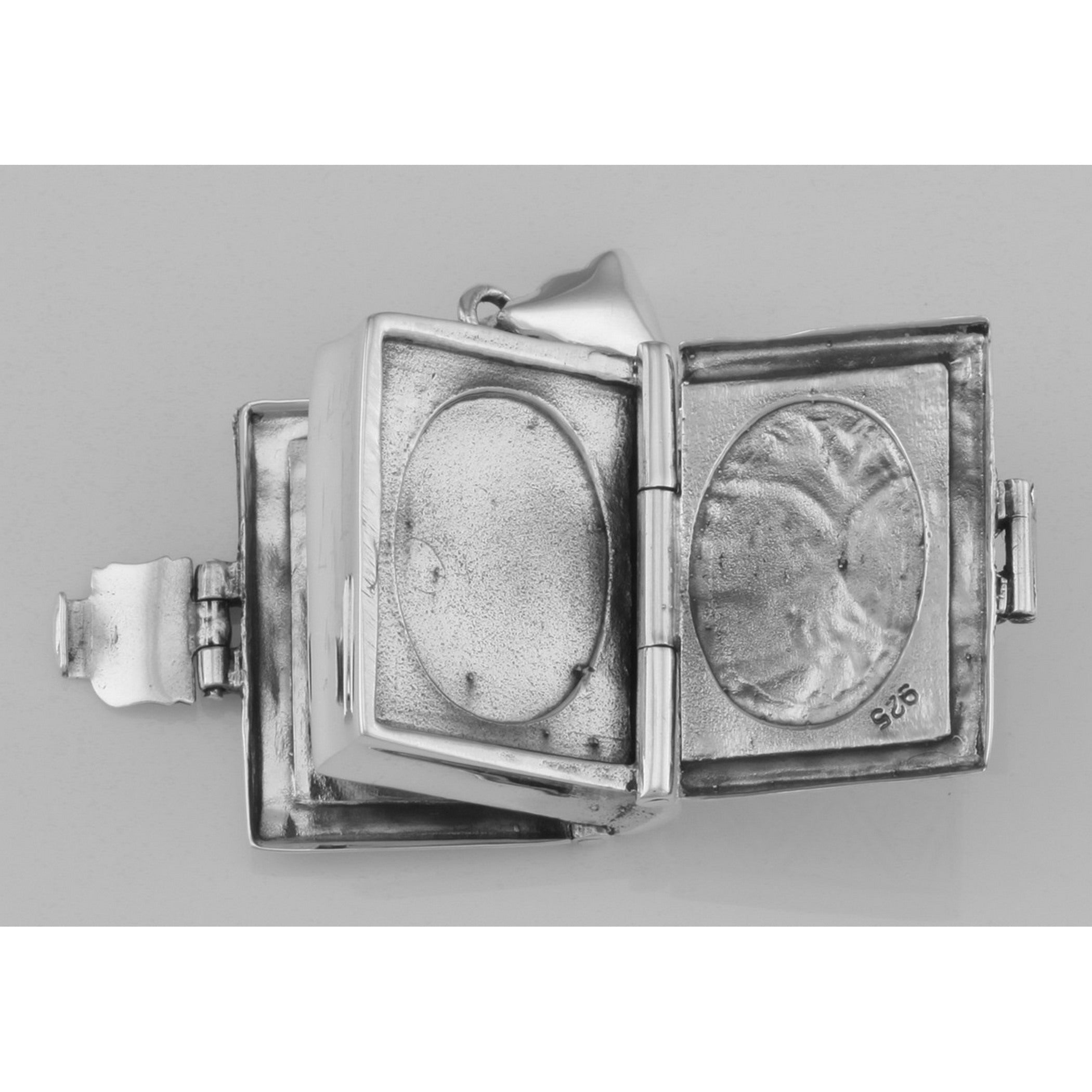 Detail view of Beautiful Sterling Silver Antique Style Book Locket Pendant highlighting design details