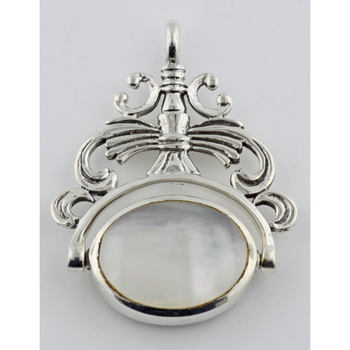 Back view of 2 Stone Spinning Fob Pendant - Antique Style showing 925 sterling silver hallmark and spring ring clasp