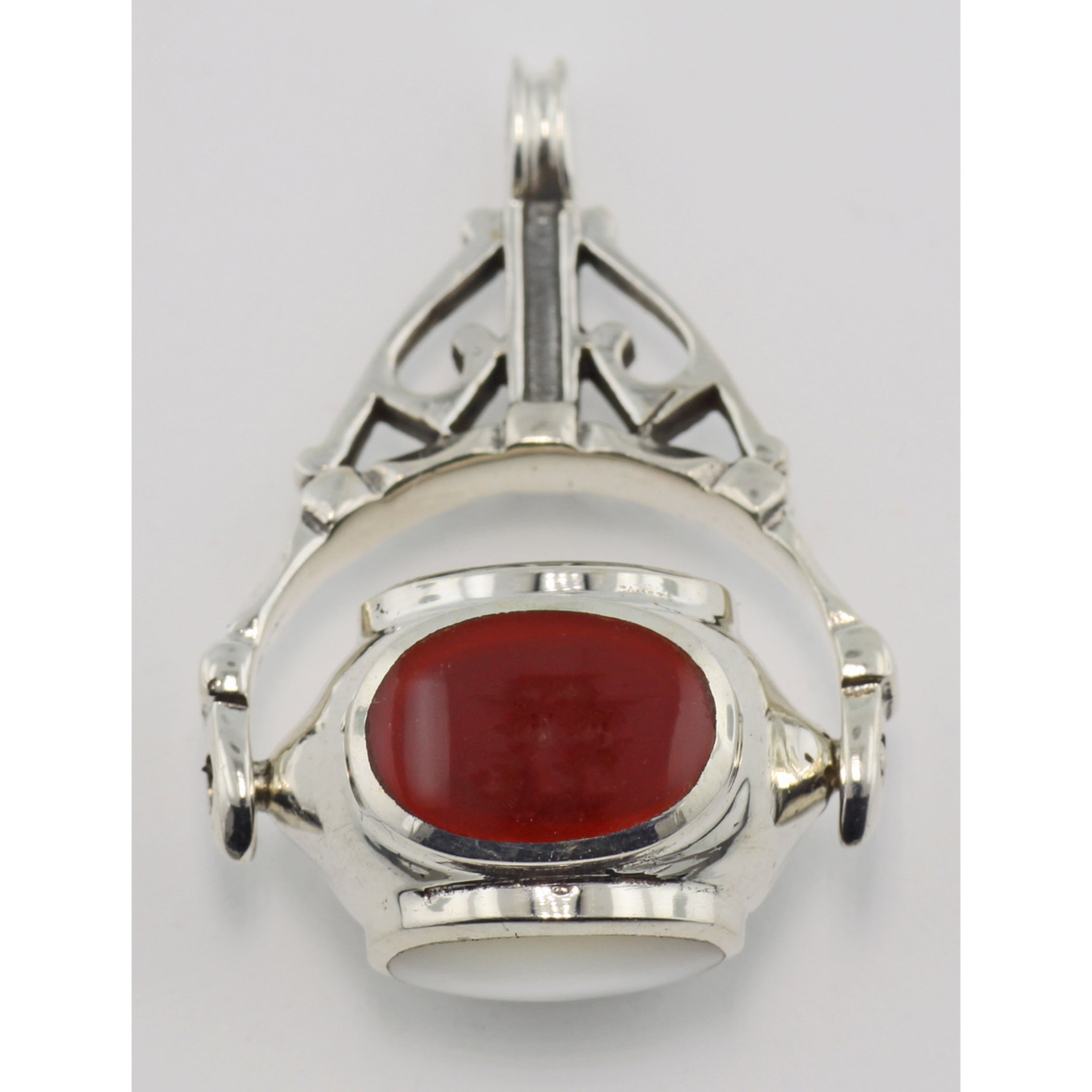 Back view of 4 Stone Spinning Fob Pendant - Vintage Style showing 925 sterling silver hallmark and spring ring clasp