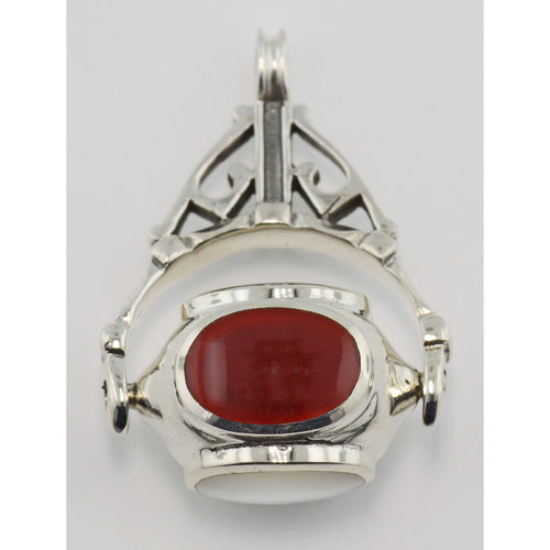 Back view of 4 Stone Spinning Fob Pendant - Vintage Style showing 925 sterling silver hallmark and spring ring clasp