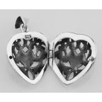 Detail view of Filigree Heart Locket Pendant Vinaigrette Aromatherapy Sterling Silver highlighting design details