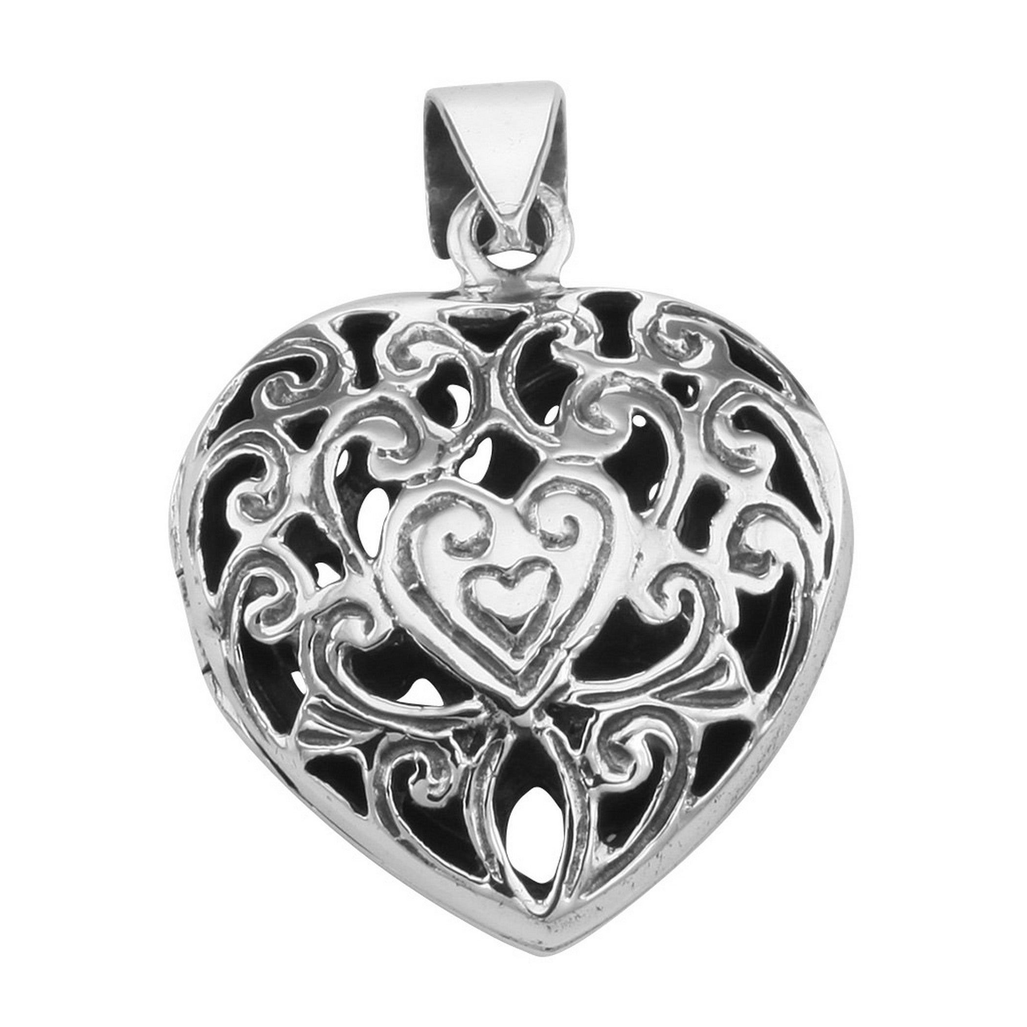 Filigree, sterling silver lockets, front view