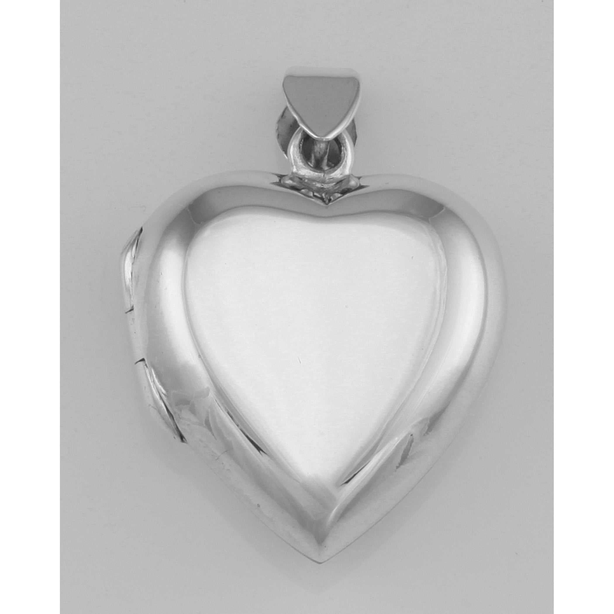 Back view of Vintage Style Interlocking Heart Locket Pendant In Fine Sterling Silver showing 925 sterling silver hallmark and