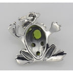Back view of Cute Green CZ and Marcasite Frog Pendant showing 925 sterling silver hallmark and spring ring clasp