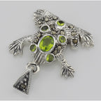 Detail view of Cute Green CZ and Marcasite Frog Pendant highlighting Marcasite, CZ