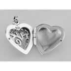 Back view of Floral Filigree Heart Locket - Aromatherapy Locket showing 925 sterling silver hallmark and spring ring clasp