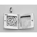 Detail view of Filigree Square Rose Locket highlighting design details