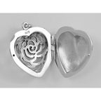 Back view of Large Filigree Rose Heart Locket showing 925 sterling silver hallmark and spring ring clasp