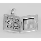 Detail view of Square Filigree Locket - Flower and Diamond Design highlighting Diamond