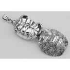 Back view of Large Turtle Locket Box Pendant - Tortoise showing 925 sterling silver hallmark and spring ring clasp