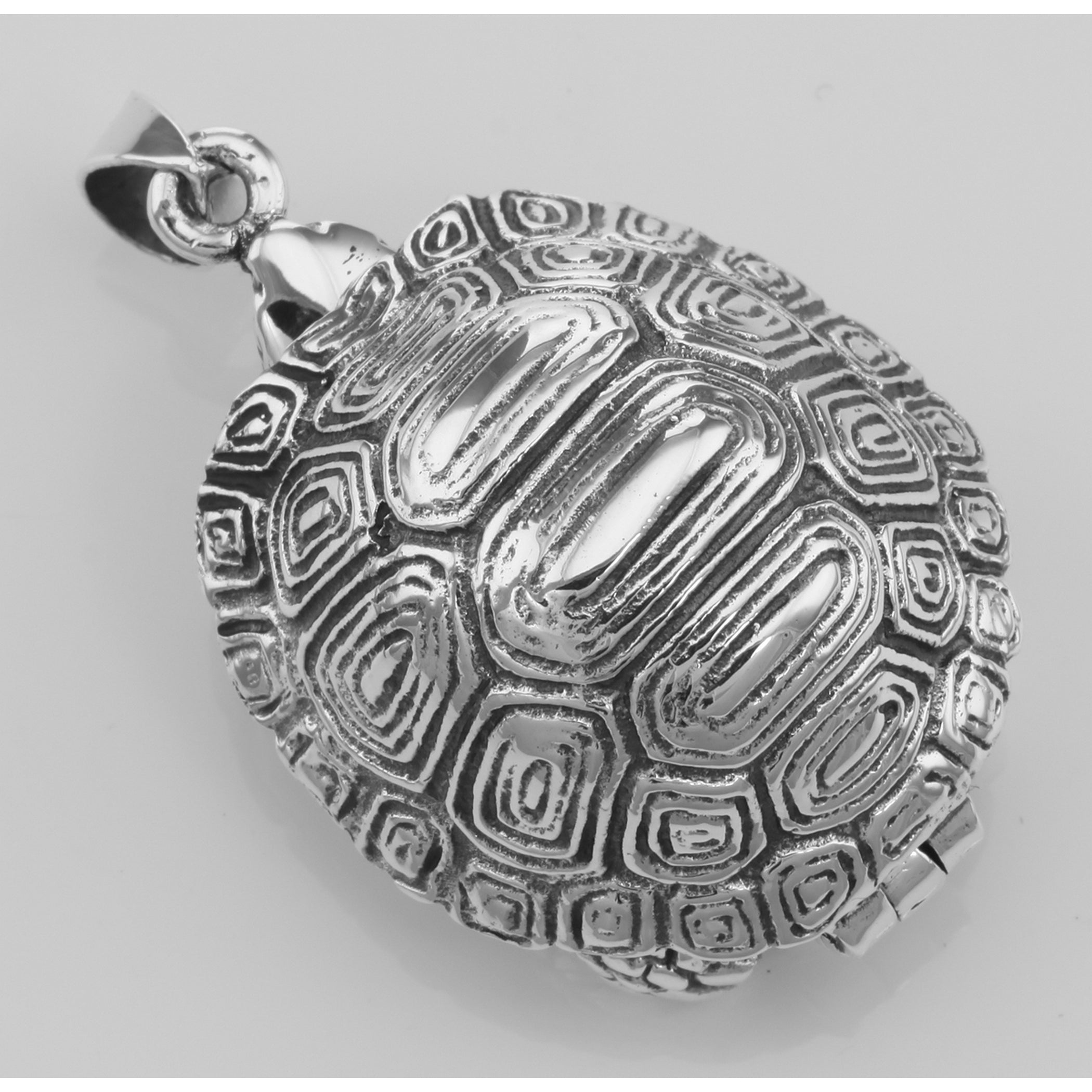 Detail view of Large Turtle Locket Box Pendant - Tortoise highlighting design details
