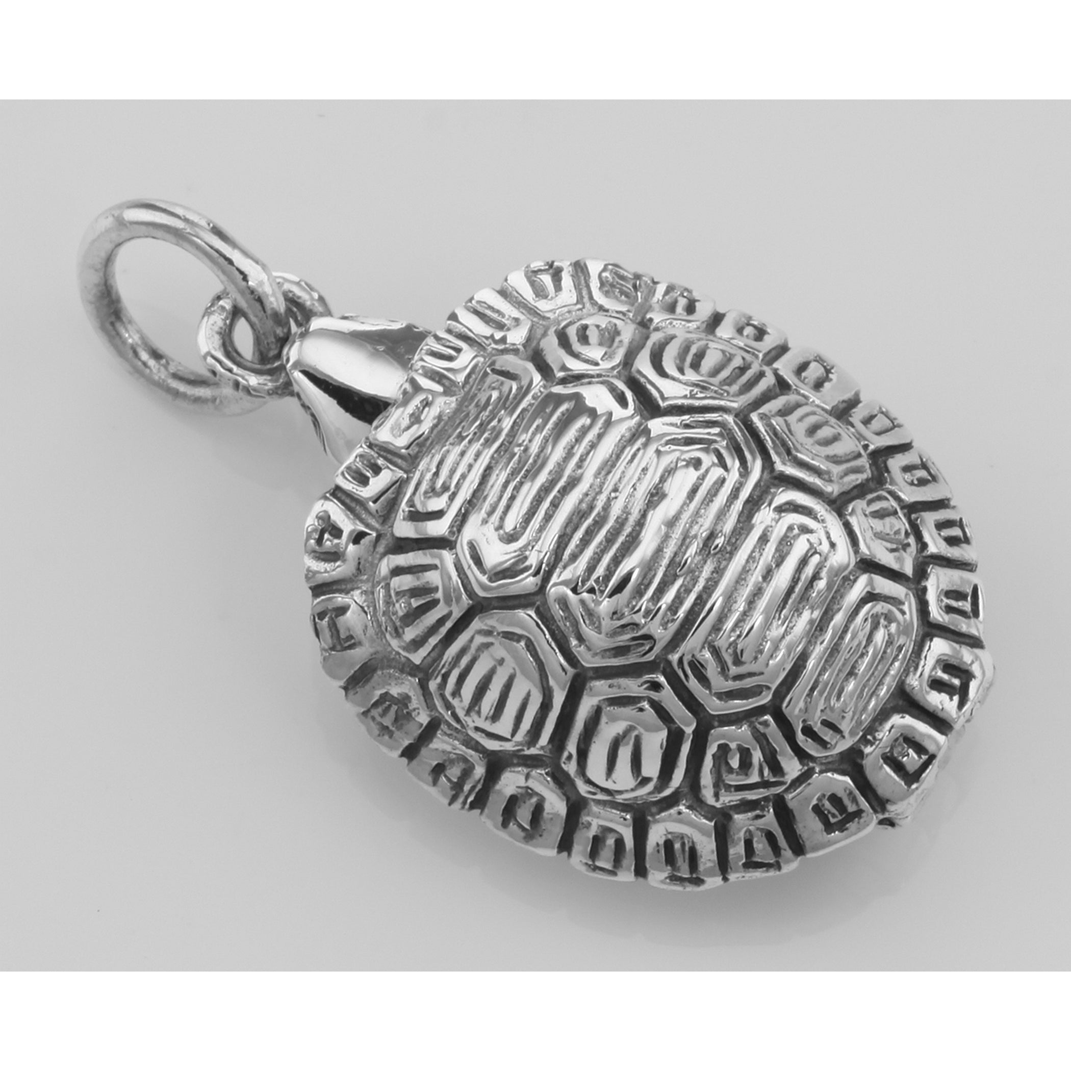 Detail view of Small Turtle Sterling Silver Locket Box Pendant Tortoise highlighting design details